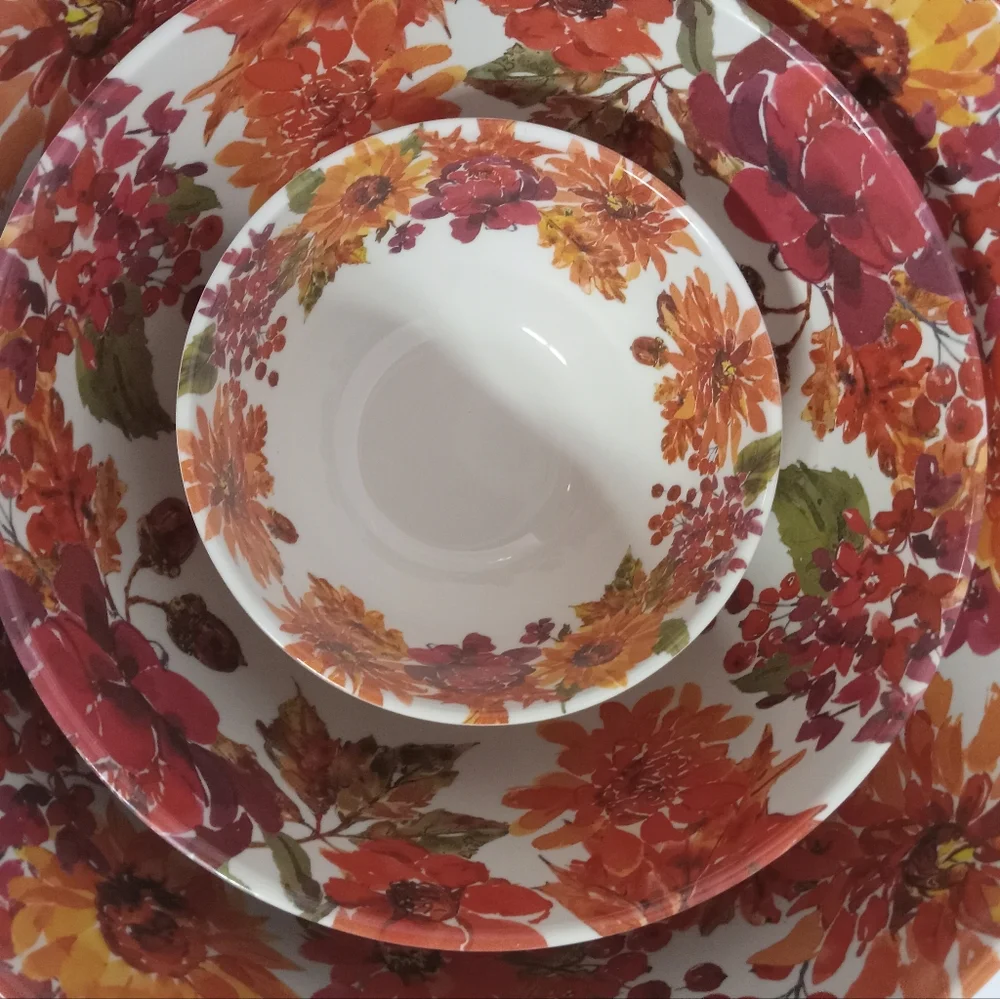 Melamine Mixing Bowls Serving Set of 3 Floral